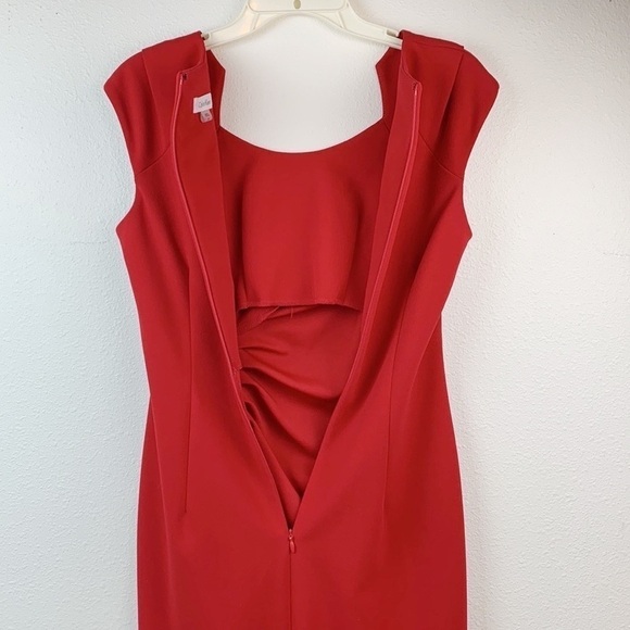 Calvin Klein ponte knit red tailored sheath square neck work cocktail dress EUC - Picture 8 of 10